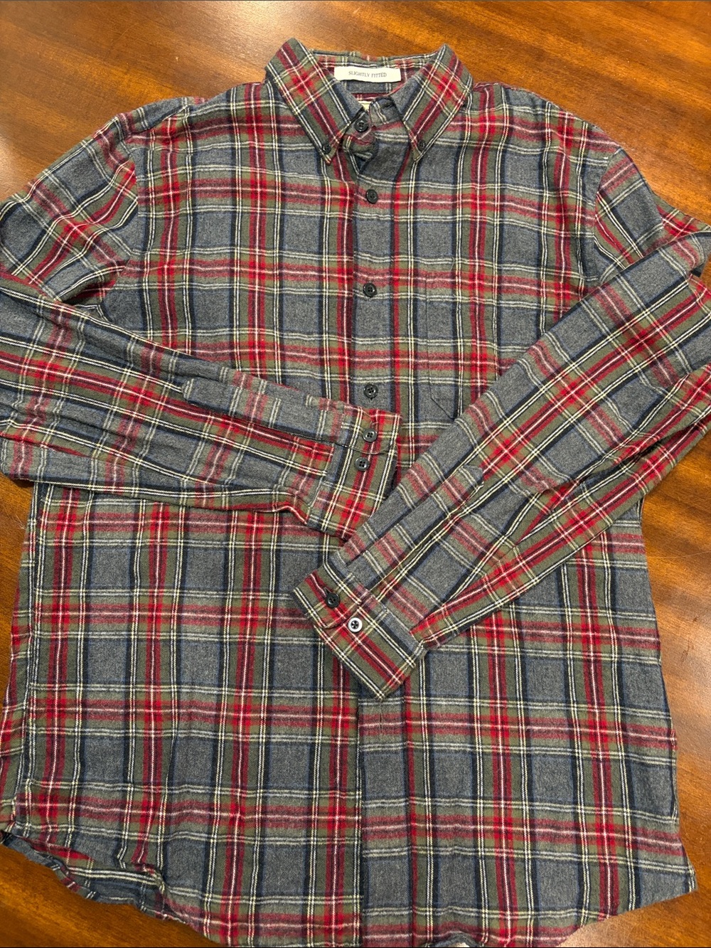 LLBean Men's Red & Gray Plaid Button-Up Flannel